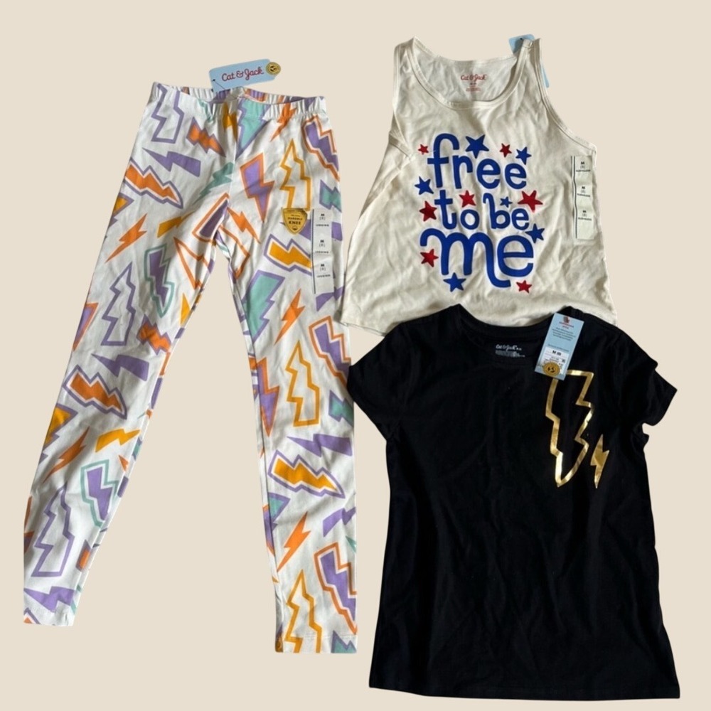 Cat & Jack Girls Size 8 Clothing Lot 3 Pc NWT Tank Top Shirt Leggings Lightning
